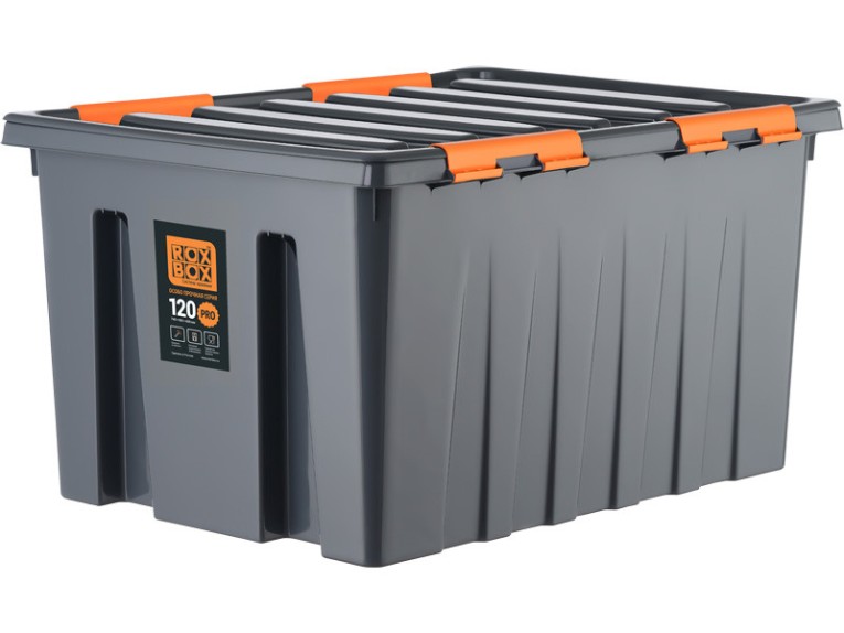 Контейнер особопрочный Rox Box PRO 120 (740х565х400 мм с крышкой и клипсами, на роликах, антрацит) купить в Екатеринбурге
